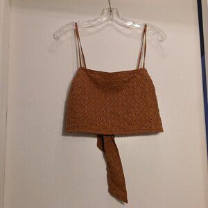 Pumpkin Pie Floral Eyelet Spaghetti Strap Tie Back Bandeau Midriff Top Sz XL